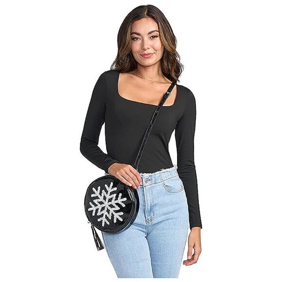 Tipsy Elves Purses - Small Crossbody Hand Bags for Women, Black Snowflake - Picture 2 of 3